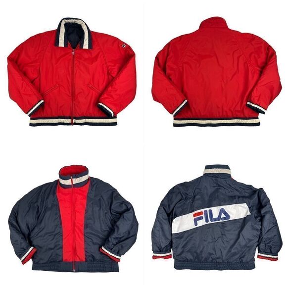 Vintage FILA Full Zip Bomber Jacket L/XL Reversible 90s - Picture 1 of 8